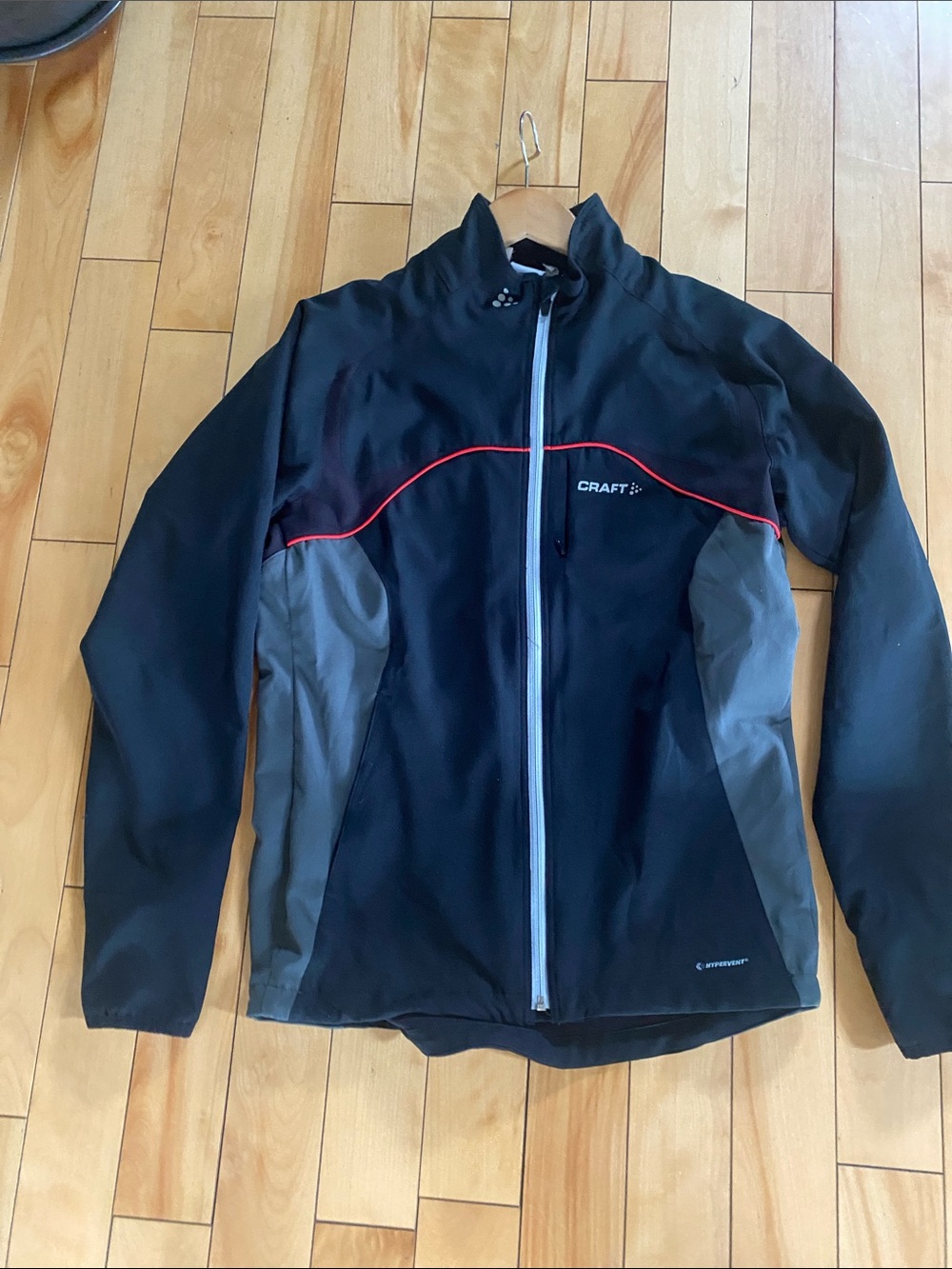 Craft Men's Black and Gray Softshell Jacket with Red Piping
